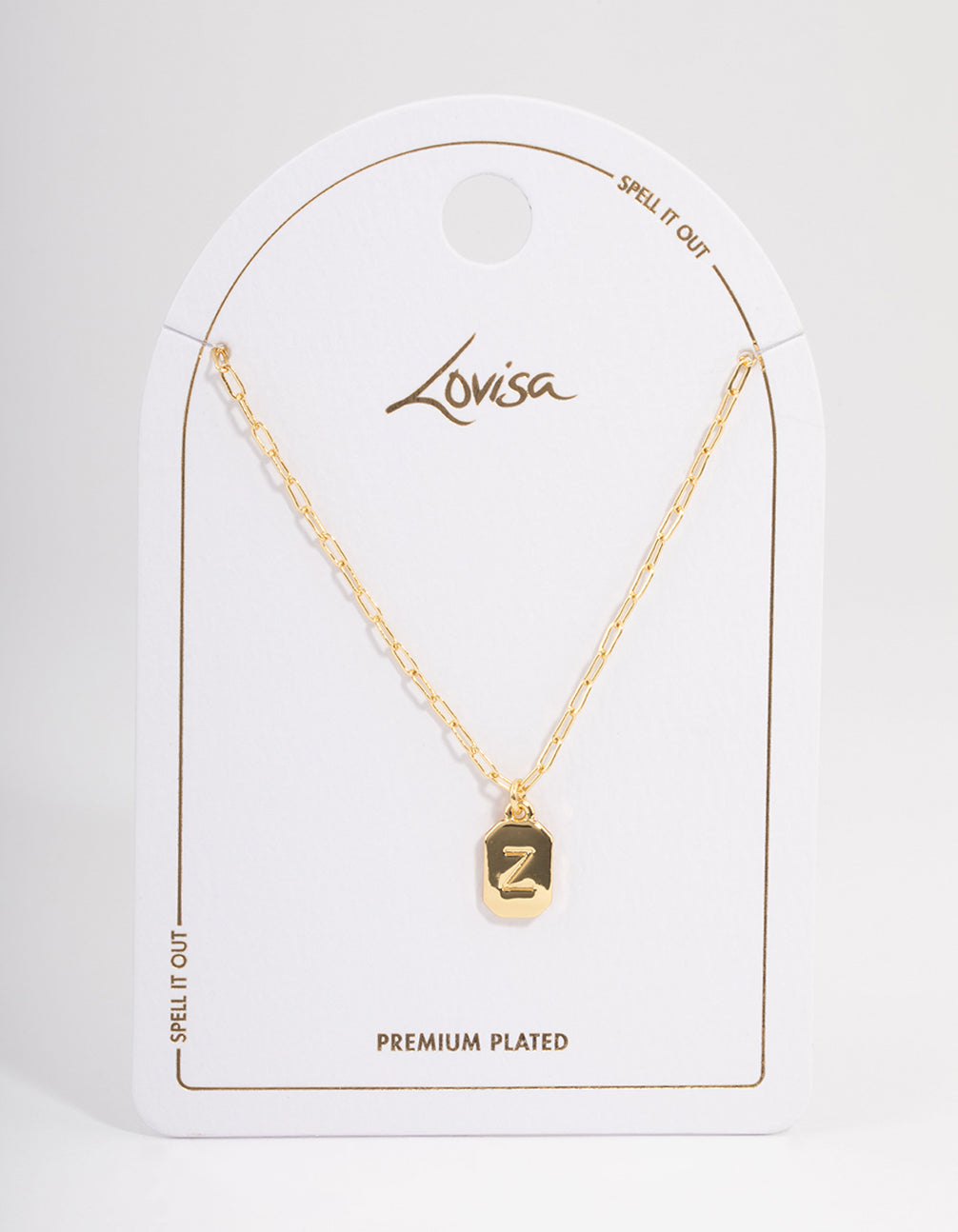 Letter Z Gold Plated Rectangle Pendant Initial Necklace