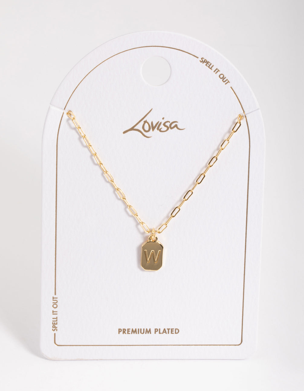 Letter W Gold Plated Rectangle Pendant Initial Necklace