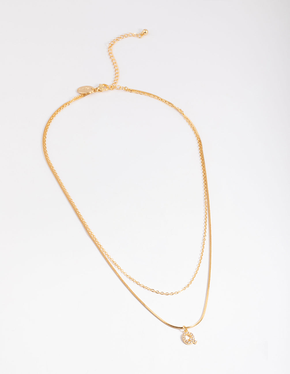 Letter Q Gold Plated Layered Diamante Initial Necklace