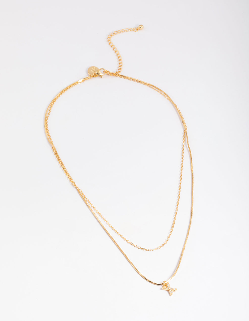 Letter X Gold Plated Layered Diamante Initial Necklace