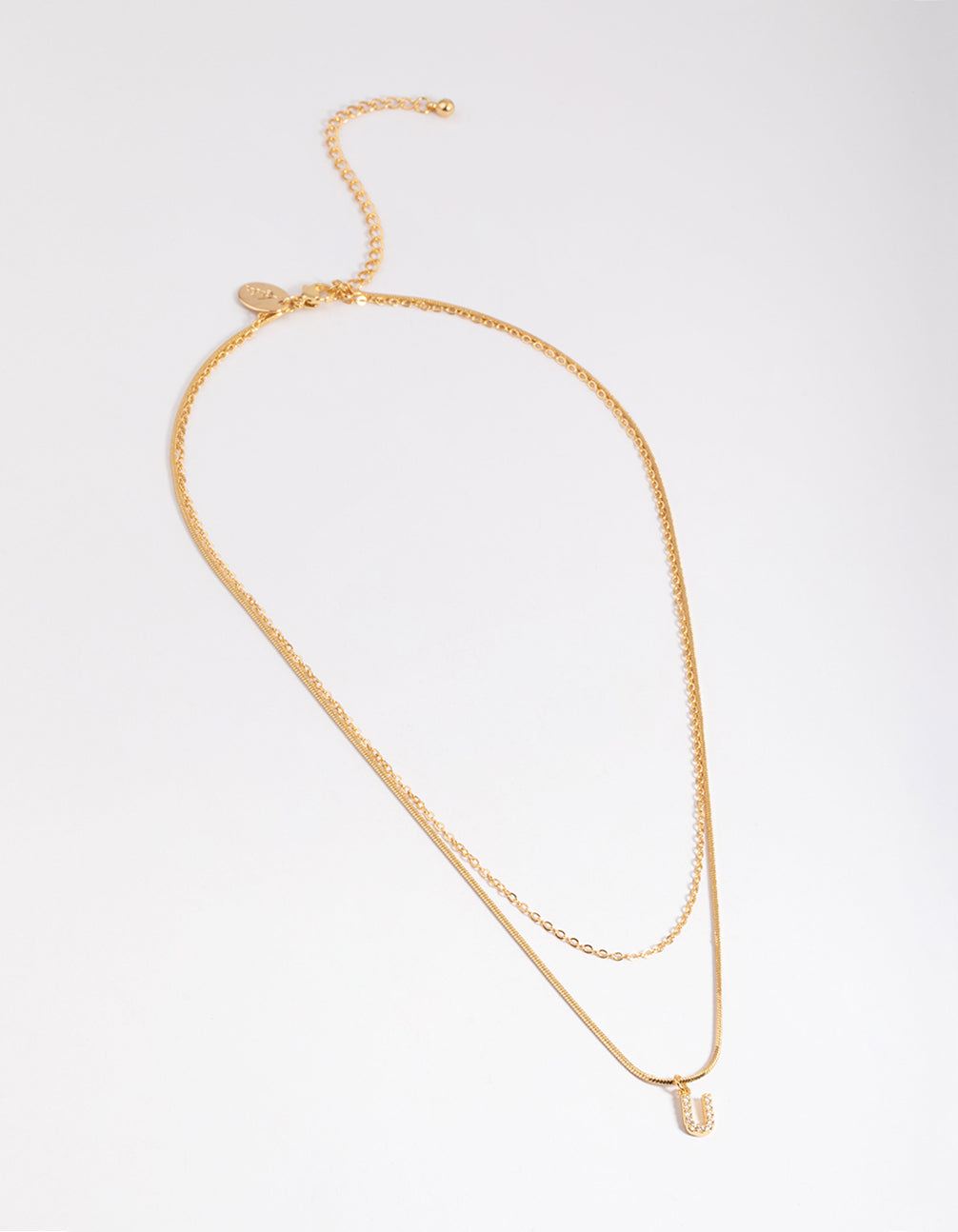 Letter U Gold Plated Layered Diamante Initial Necklace