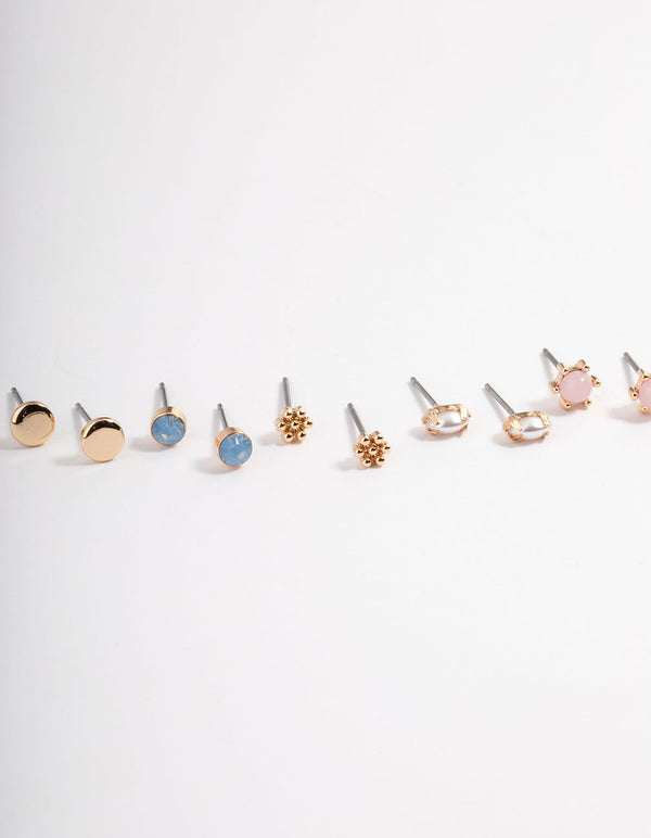 Gold Pastel Mix Stud Earrings 8-Pack