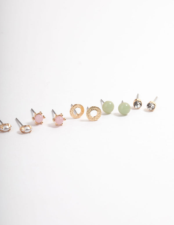 Gold Pastel Mix Stud Earrings 8-Pack