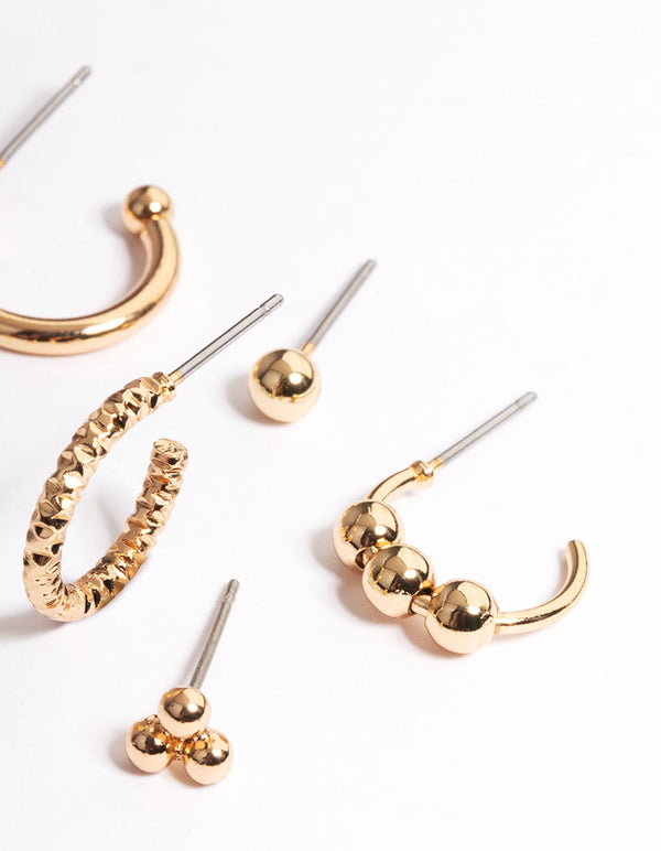 Gold Ball Hoop & Stud Stack Earrings