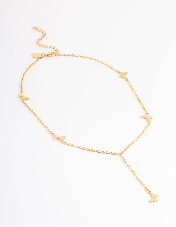 Gold Plated Stainless Steel Butterfly Y-Necklace