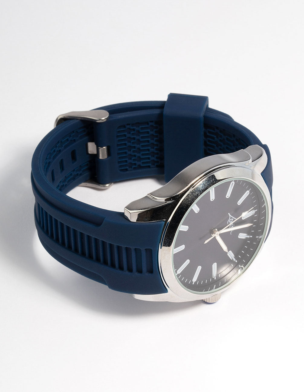 Rhodium Silicone Large Sports Watch