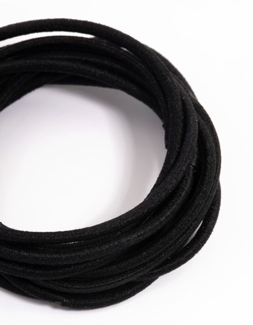 Black Fabric Basic Thin Hair Ties 12-Pack