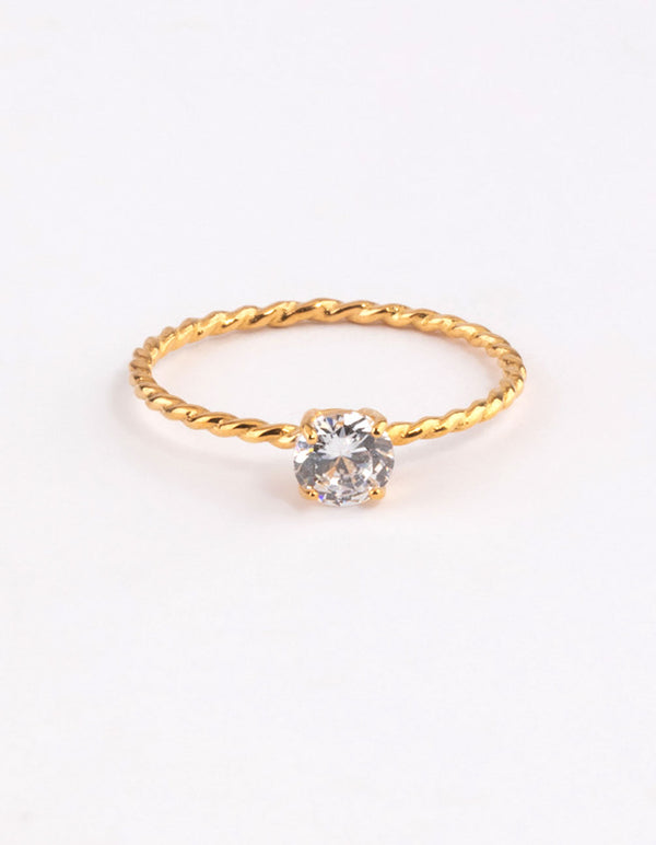 Gold Sterling Plated Cubic Zirconia Twist Engagement Ring