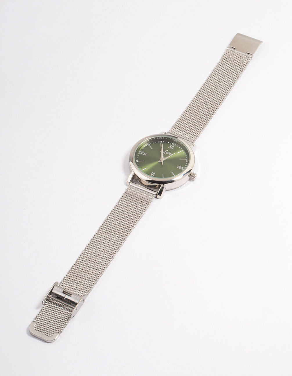 Silver Green Simple Medium Mesh Watch