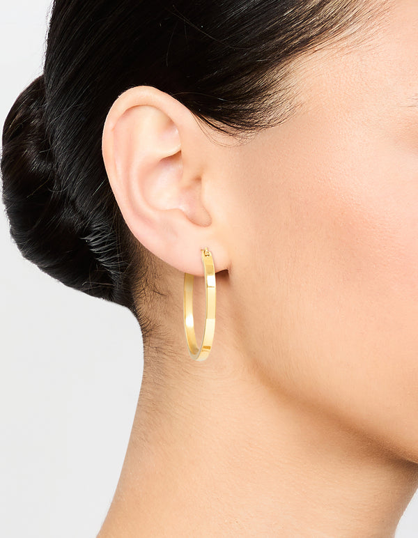 Waterproof Gold Plated Stainless Steel Medium Flat Hoop Earrings