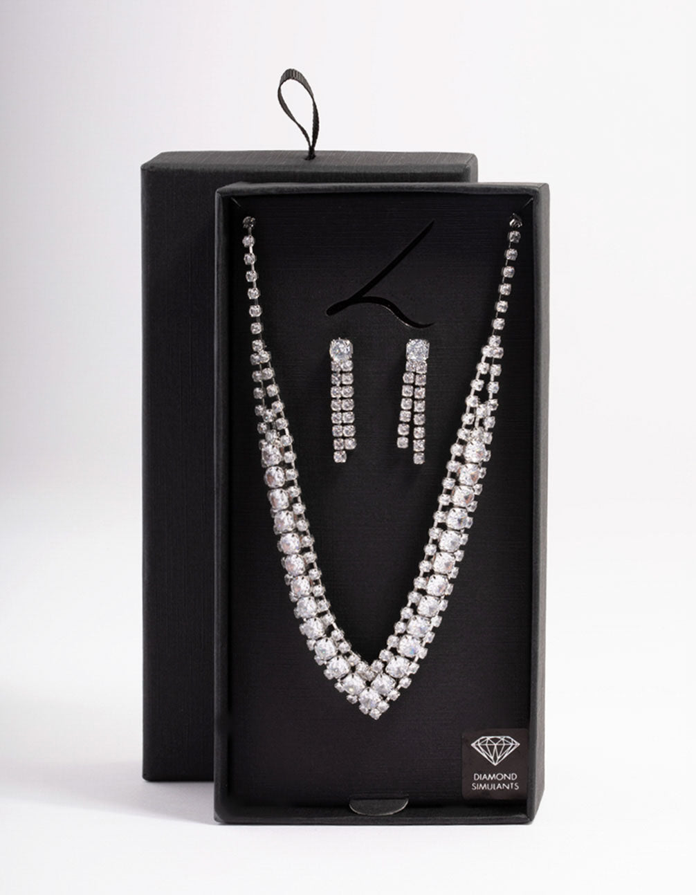 Diamond Simulant Silver Drop Earring & Necklace Set