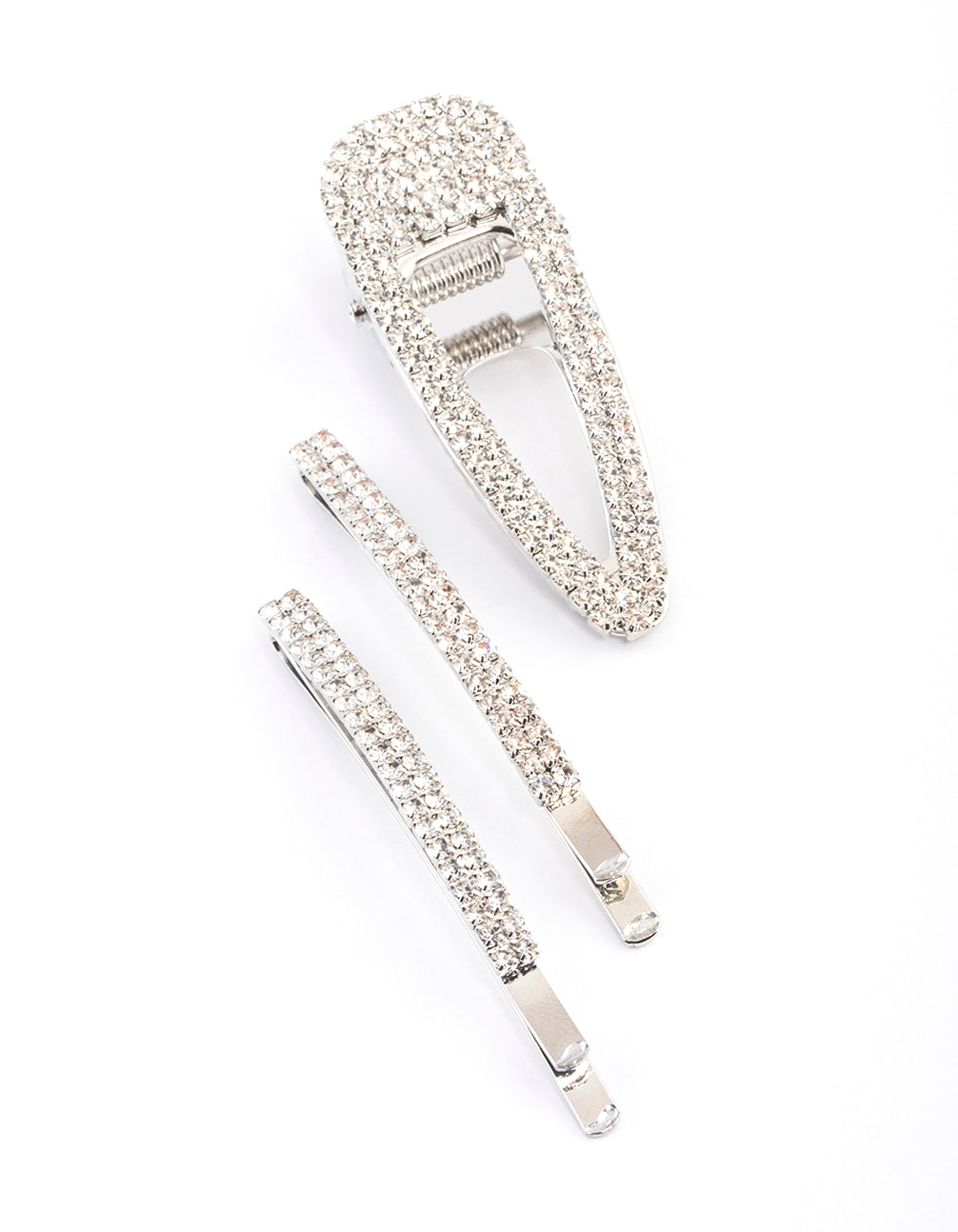 Silver Diamante Mixed Slide Claw Clip Pack
