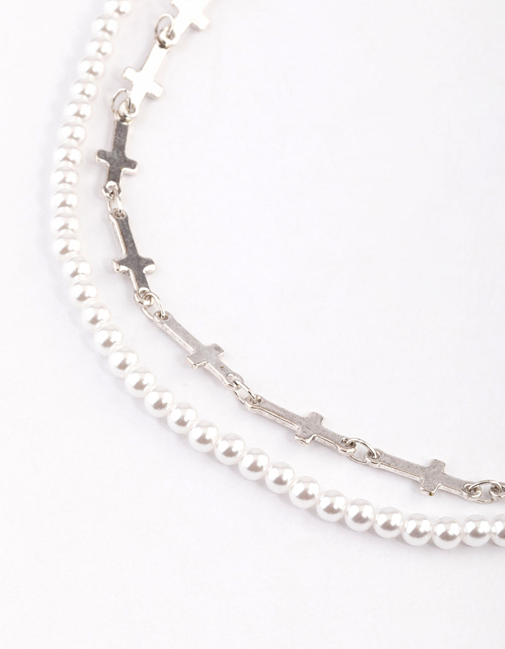 Silver Multi Cross Pearl Choker Pack