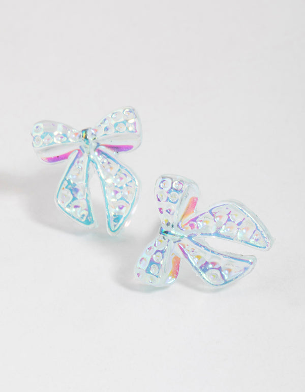 Teal Ribbon Stud Earrings