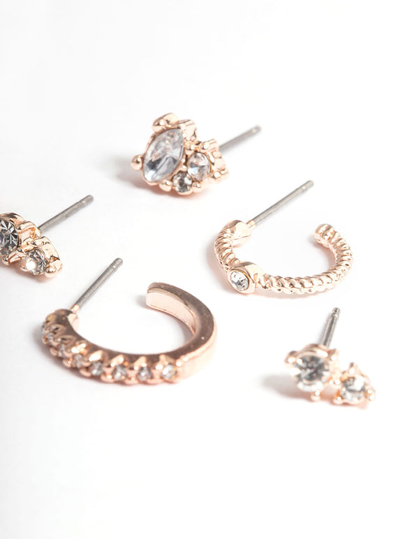 Rose Gold Dainty Mixed Stone Stack Earrings