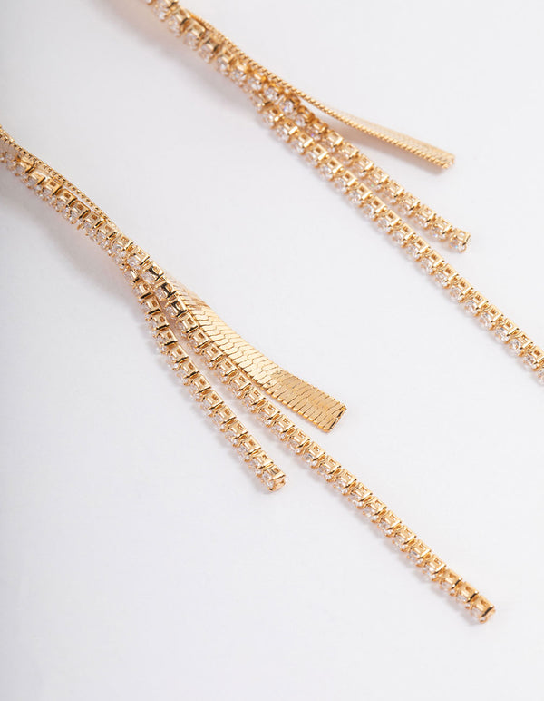 Gold Flat Snake Cupchain Drop Earrings