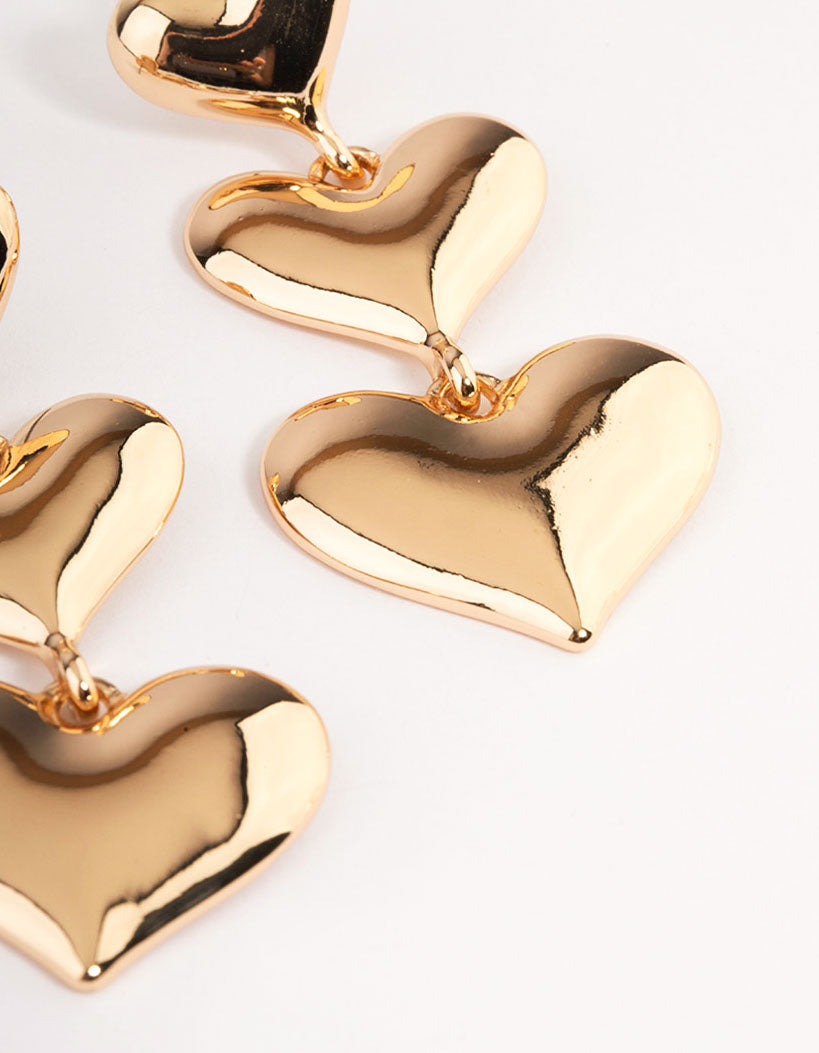 Gold Graduated Heart Drop Earrings