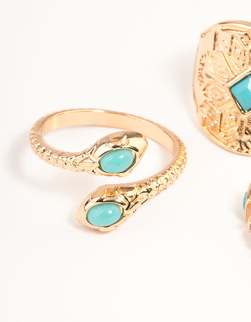 Gold Turquoise Snake Ring Set
