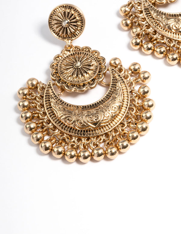 Gold Beaded Dangle Drop Earrings