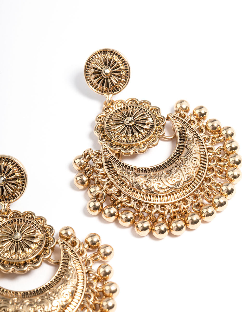 Gold Beaded Dangle Drop Earrings