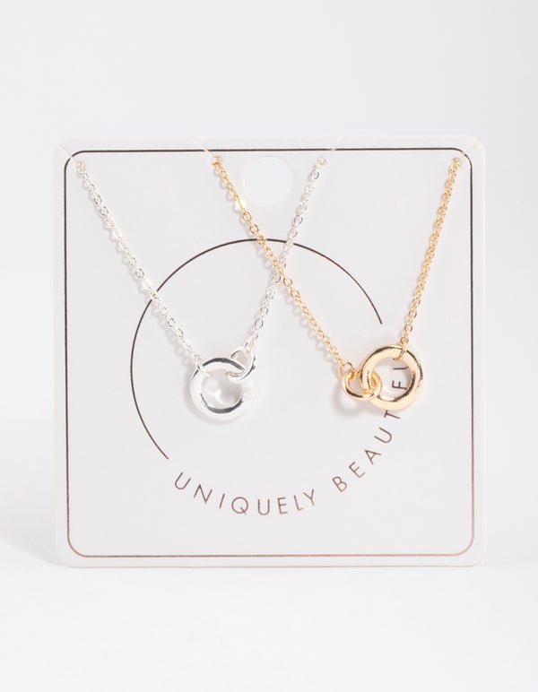 Mixed Metal Diamante Link Circle Necklace Pack