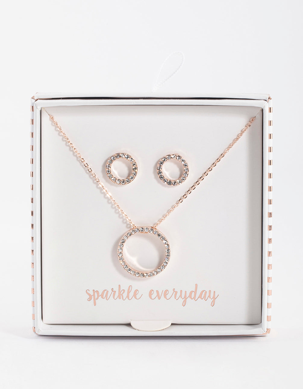 Rose Gold Diamante Open Circle Jewellery Set