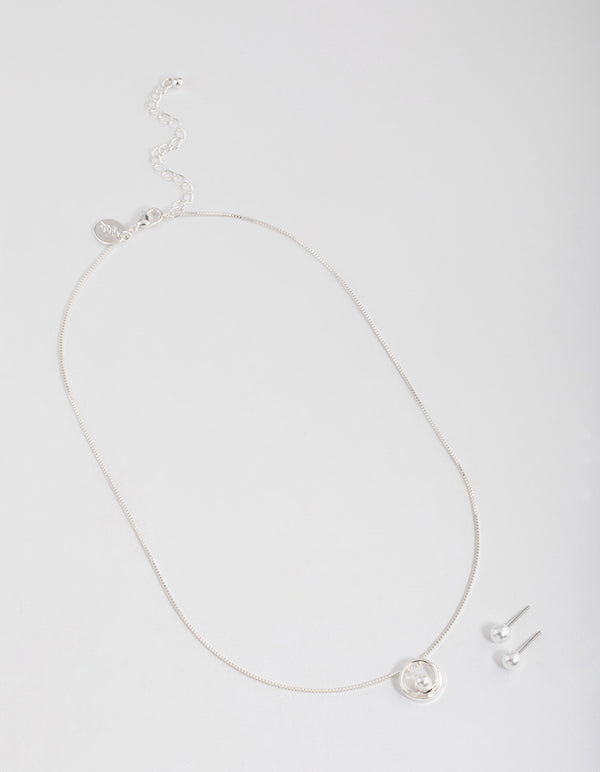 Silver Pearl Open Circle Jewellery Set
