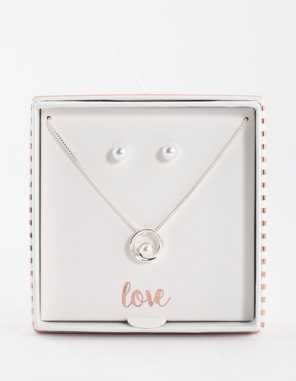 Silver Pearl Open Circle Jewellery Set