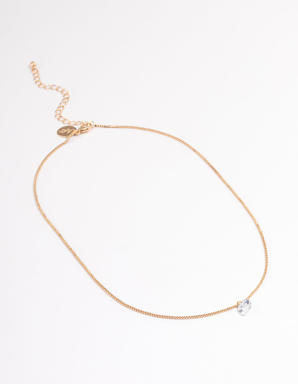 Gold Single Cubic Zirconia Box Chain Necklace