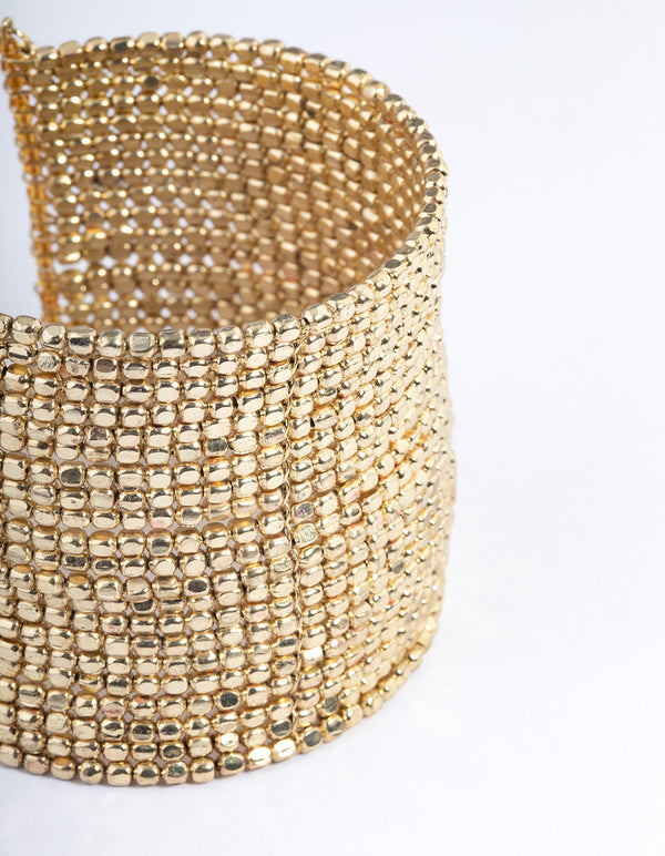 Gold Small Beaded Wrist Cuff