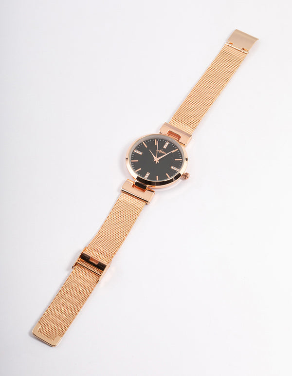 Rose Gold Bulk Trio Crystal Mesh Watch