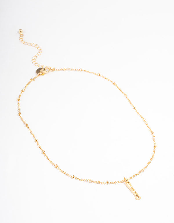 Letter 'I' Gold Plated Bamboo Initial Necklace
