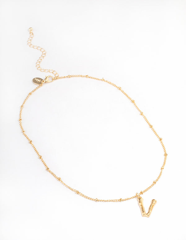 Letter 'V' Gold Plated Bamboo Initial Necklace