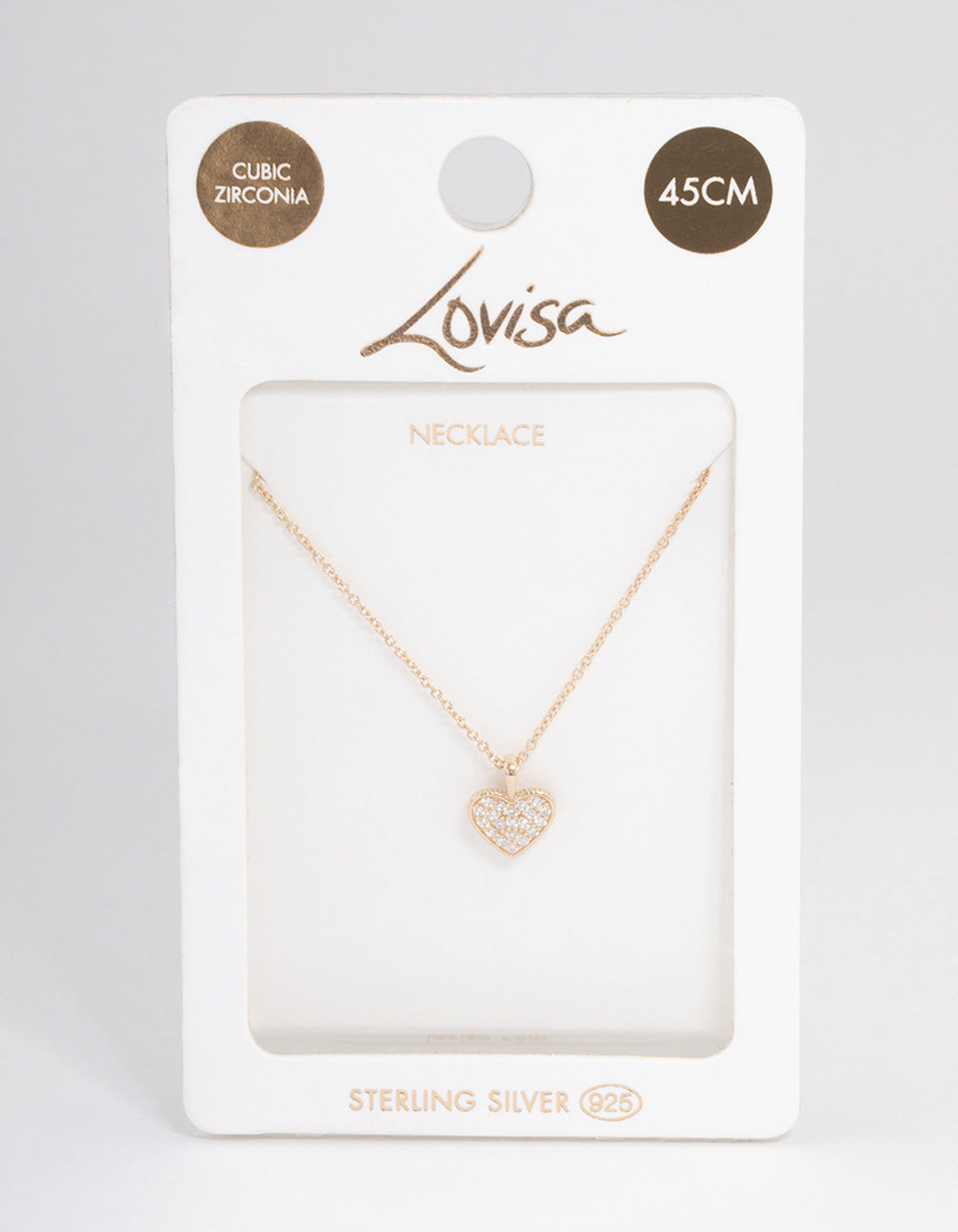 Gold Plated Sterling Silver Pave Cubic Zirconia Heart Necklace