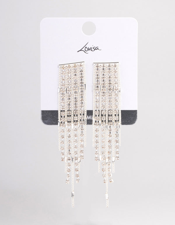 Silver Plated Cubic Zirconia Cupchain Tassel Earrings