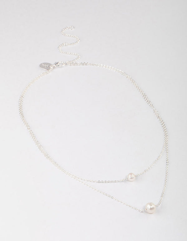Silver Plated Double Freshwater Pearl Double Layer Necklace