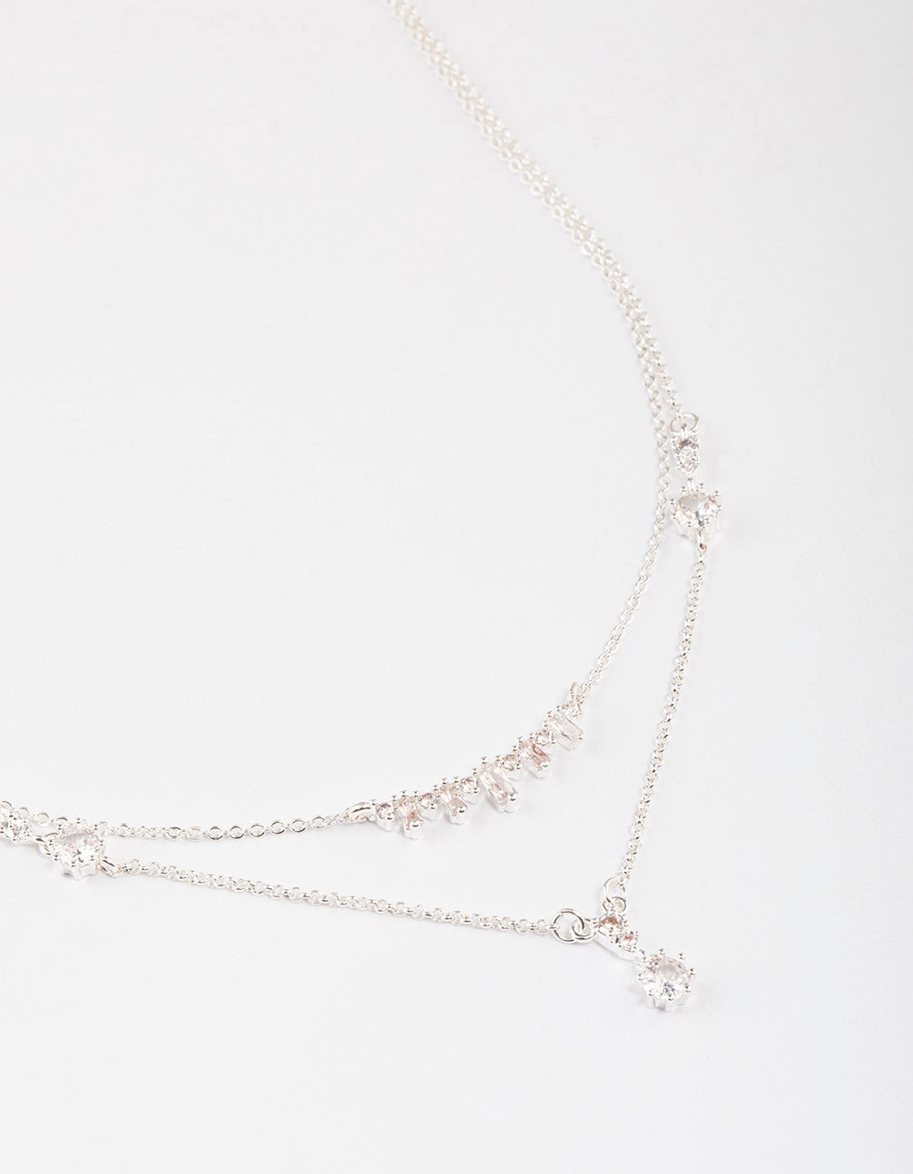 Silver Plated Dainty Cubic Zirconia Double Layer Necklace