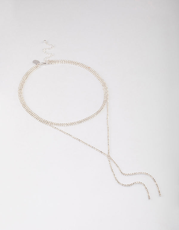 Silver Plated Cubic Zirconia Y-Neck Double Row Necklace