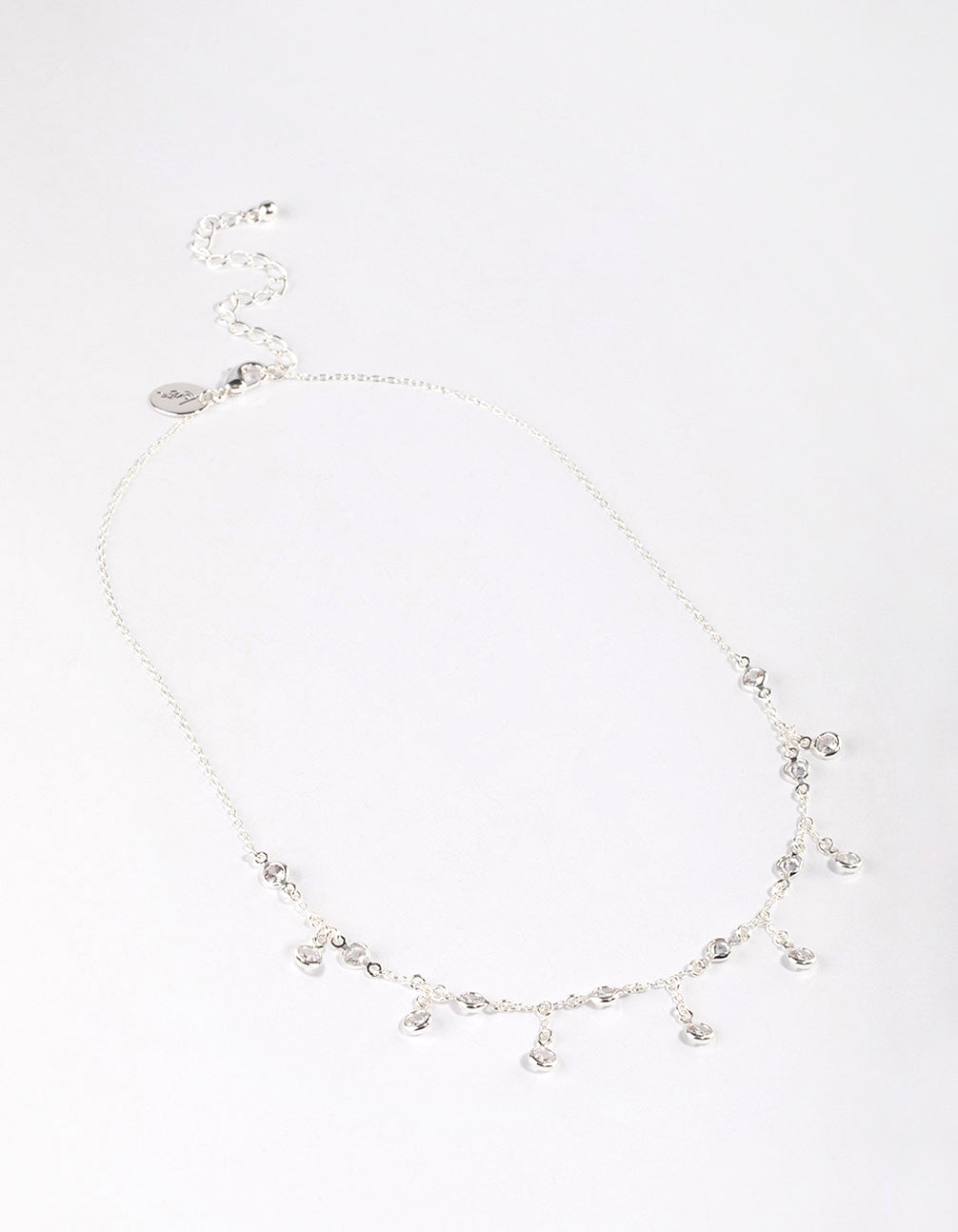 Silver Plated Cubic Zirconia Dainty Chain Drop Necklace