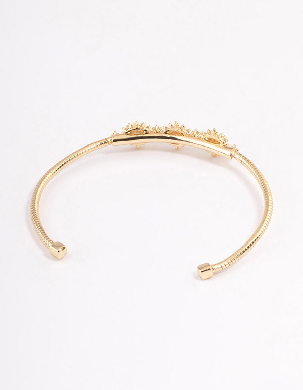 Gold Plated Cubic Zirconia Trio Flower Wrist Cuff