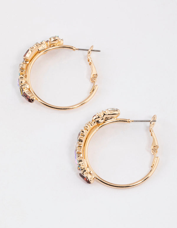 Gold Mini Cluster Diamante Hoop Earrings