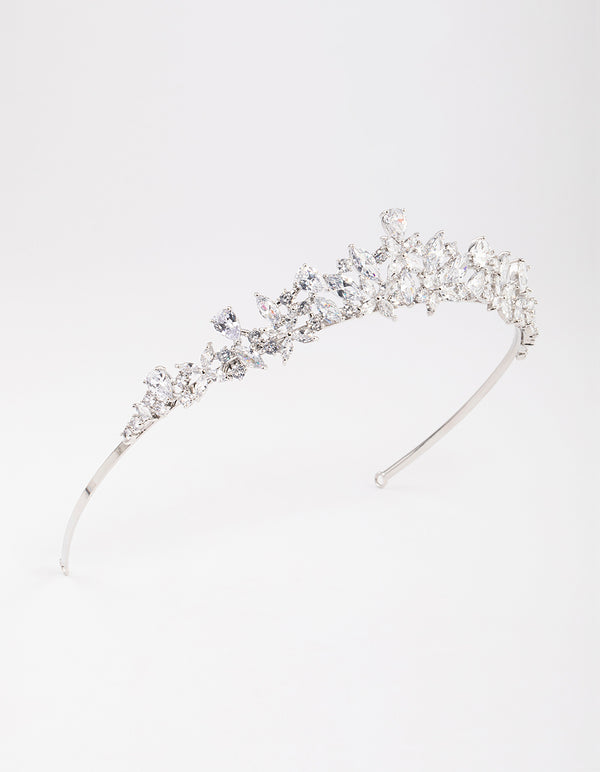 Silver Cubic Zirconia Mixed Marquise Floral Crown