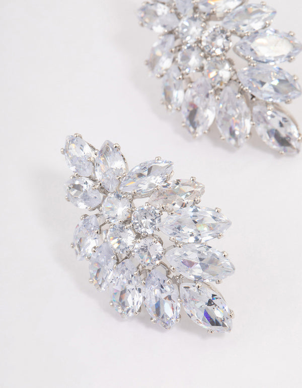 Silver Marquise Statement Stud Earrings