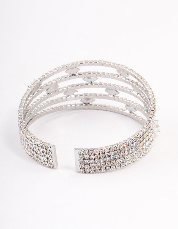 Silver Cubic Zirconia Marquise Cupchain Bangle