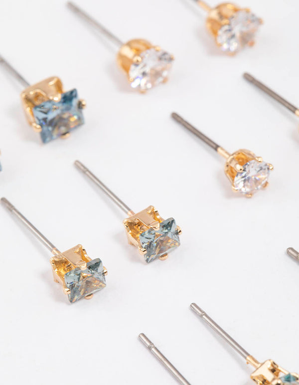 Gold Circle Square Stud Earrings