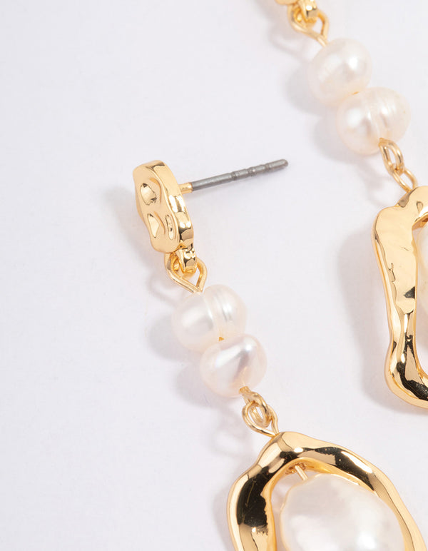 Gold Plated Irregular Freshwater Pearl Drop Earrings