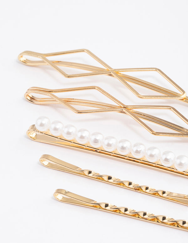 Gold Pearl Hair Slide 5-Pack