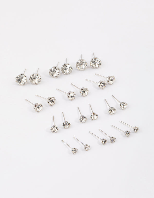 Silver Classic Diamante Graduating Earrings 8-Pack