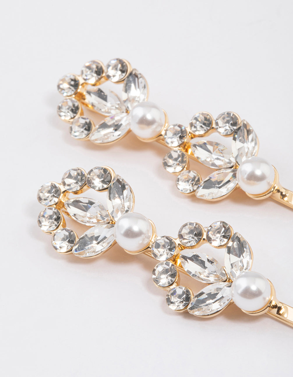 Gold Diamante & Pearl Hair Clips Pack