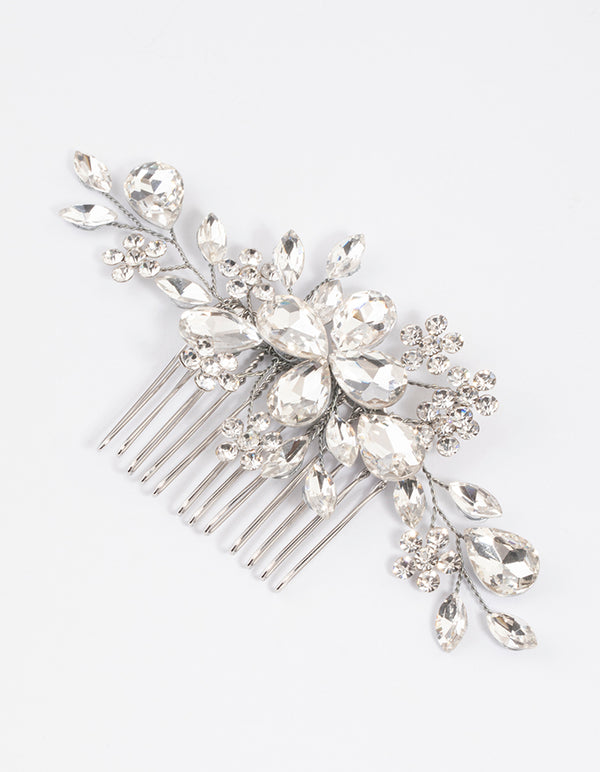 Silver Floral Diamante Hair Comb